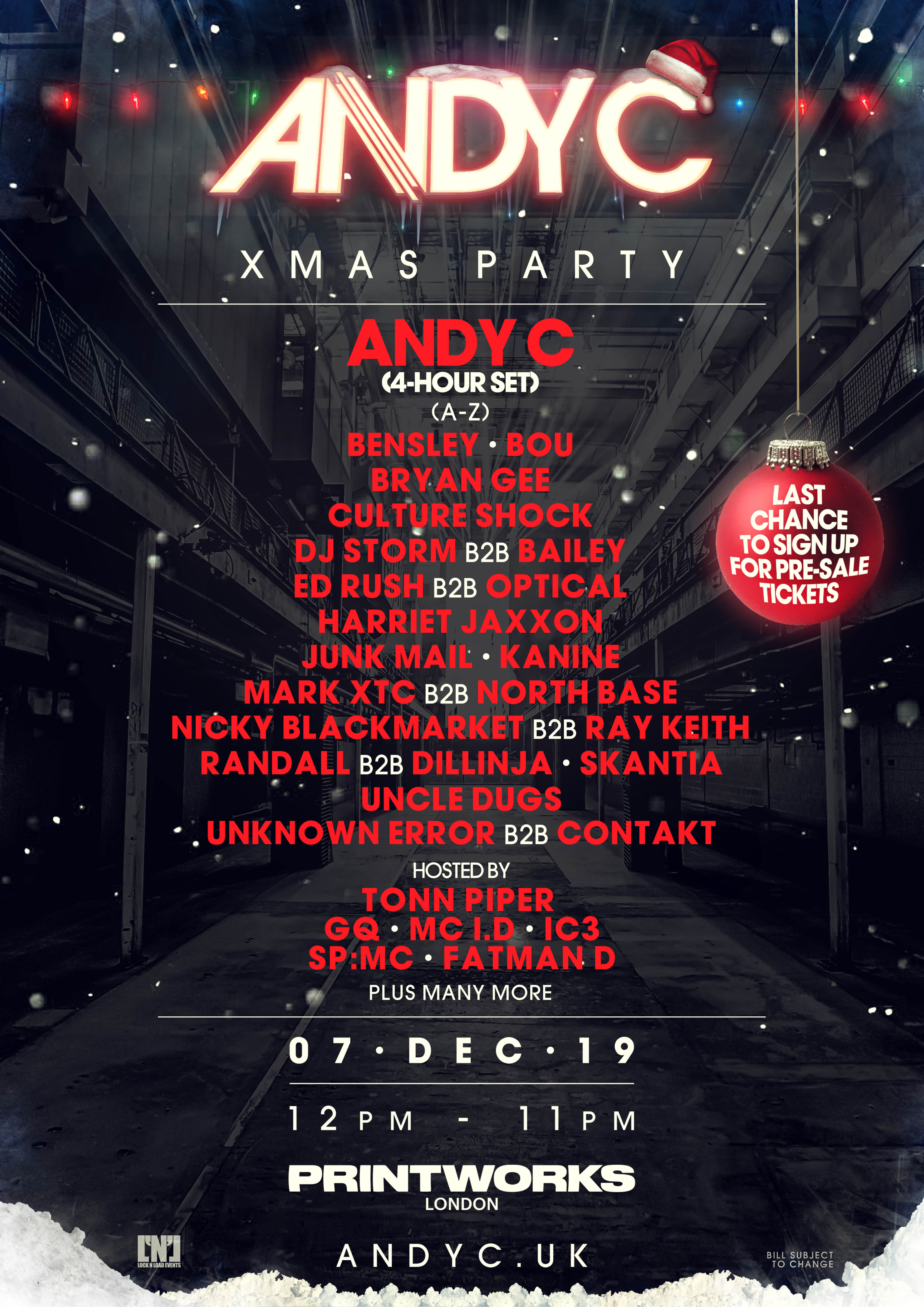 Andy C - UK Xmas Party Lineup